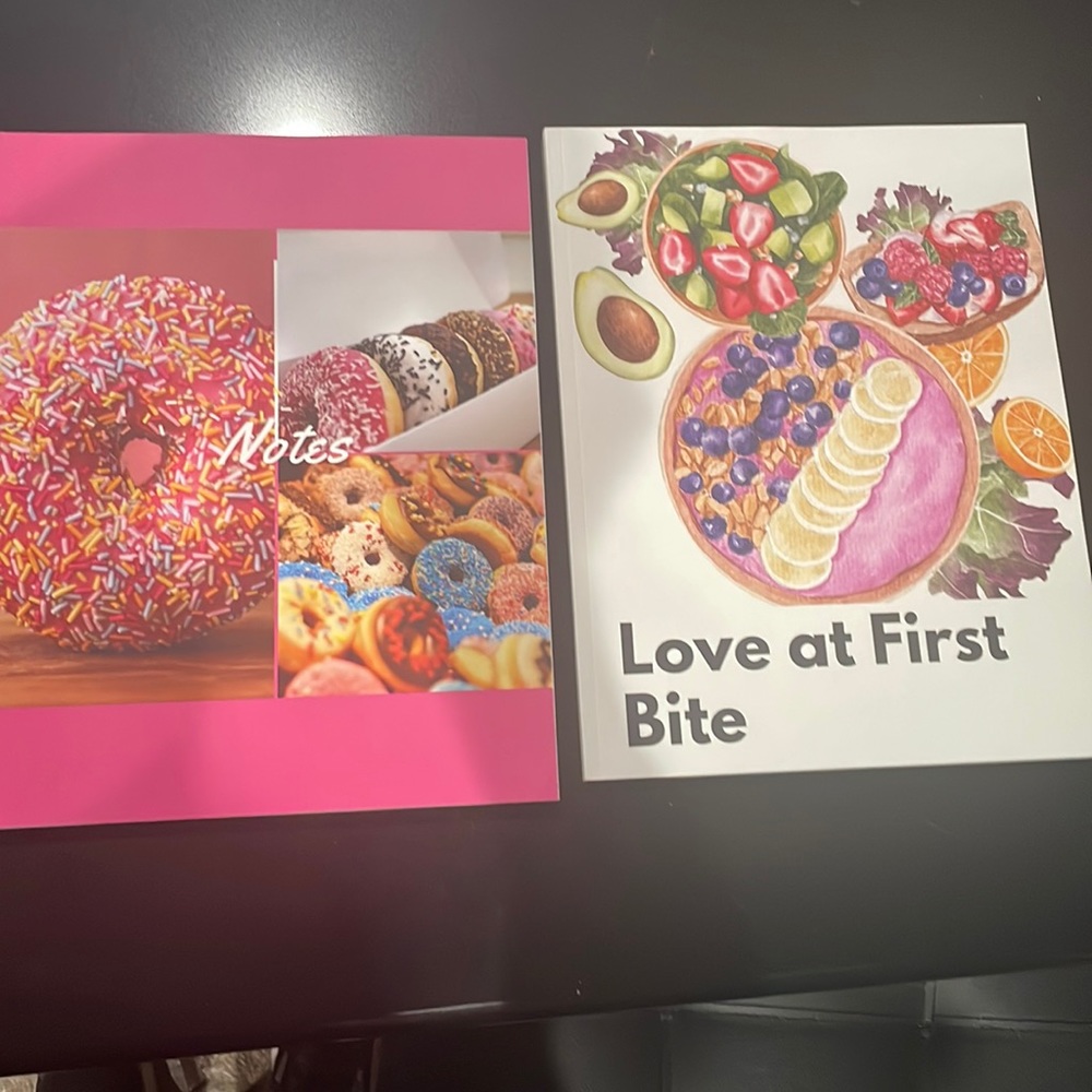 SET OF TWO PAPER NOTEBOOK & RECIPE BOOK. Love at First Bite and Donut NH8
